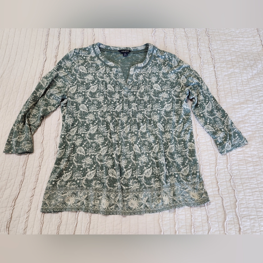 Lucky Brand Women's 3/4 Sleeve Top, Size M, Green